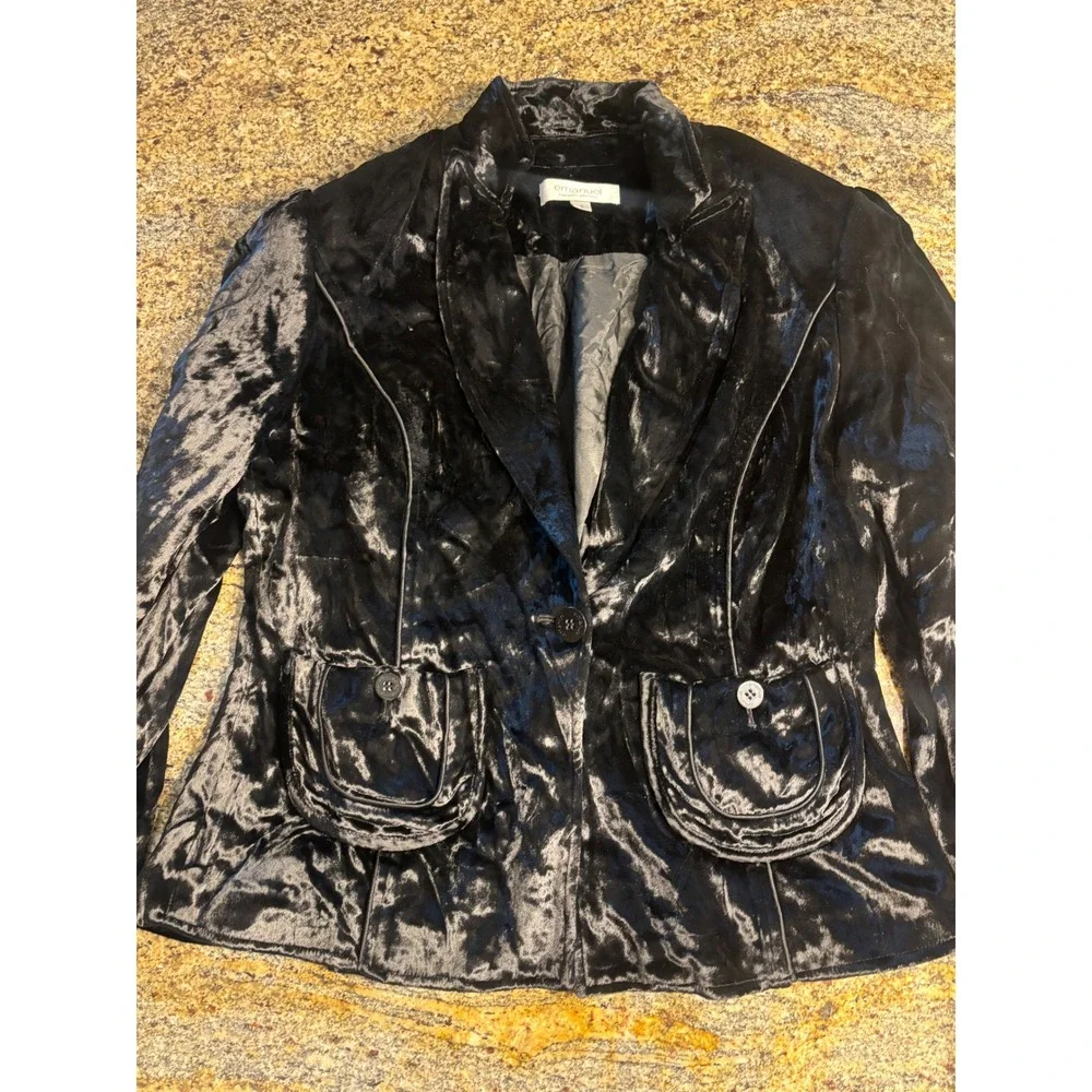 Emanuel Ungaro Black Velvet Blazer Jacket Women's Size 4‎ Button Front Velour